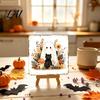 Wooden Ghost Figurine for Shelf Halloween Wood Tabletop Sign with Mini Easel Cute Pumpkin Decorative Signs Autumn Plaque Rustic Ornament Home Decor