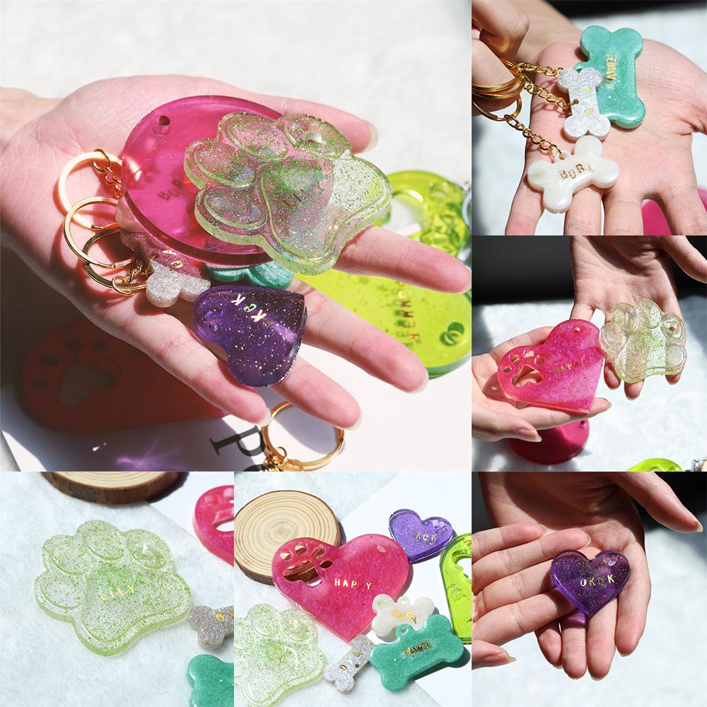 Cat Bear Paw Dog Bone Tag Pendants Silicone Mold Heart MP3 Keychain Epoxy Resin Molds For DIY Jewelry Handmade Craft Making Tool