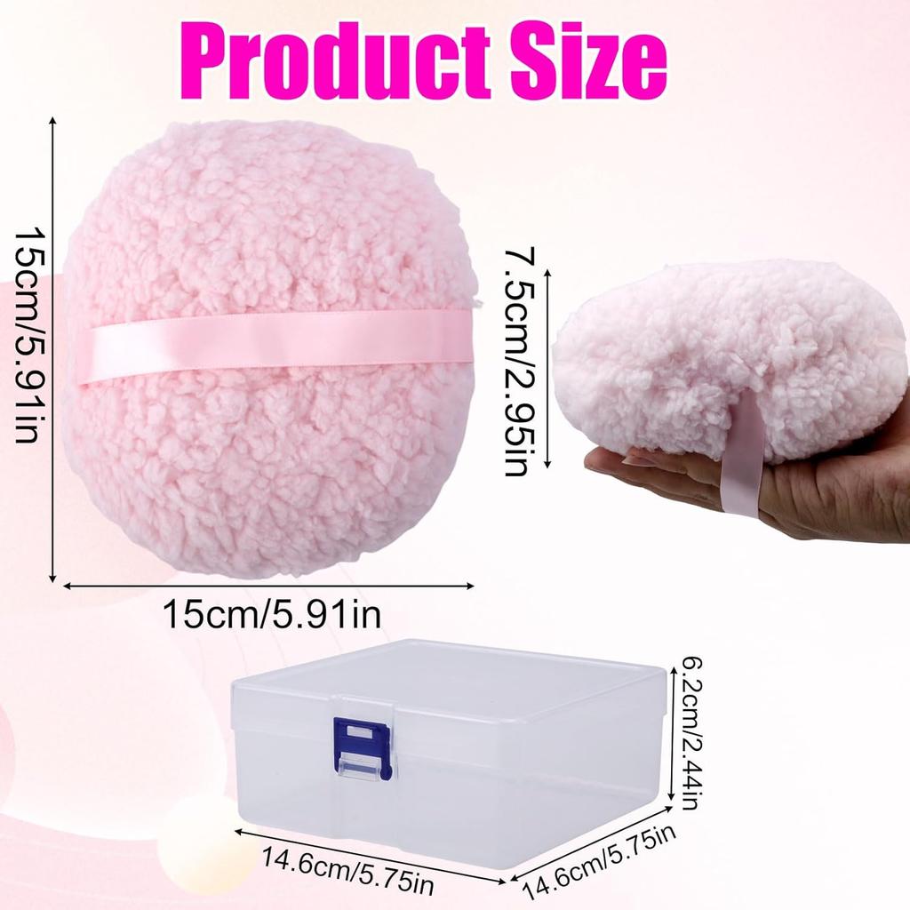Plush Puff Oversized Puff Talcum Powder Puff Body Powder Pink with Storage Box