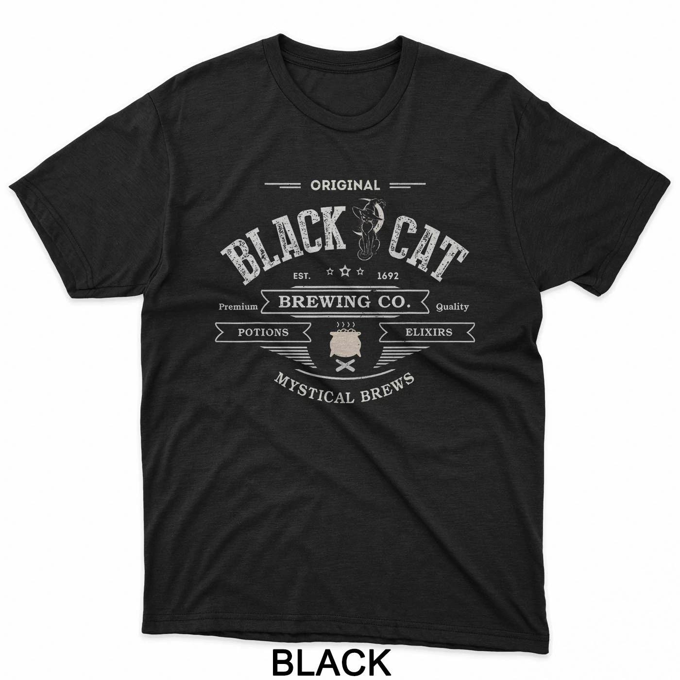 Cute Black Cat Witch Brewing Co Potions Coffee Magical Wicca T-Shirt S