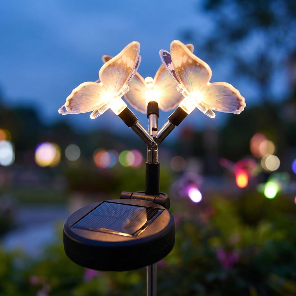 Solar Powered Garden Decorative Light with Butterfly Design Adjustable Stake for Outdoor Lawn Yard Patio Landscape Lighting