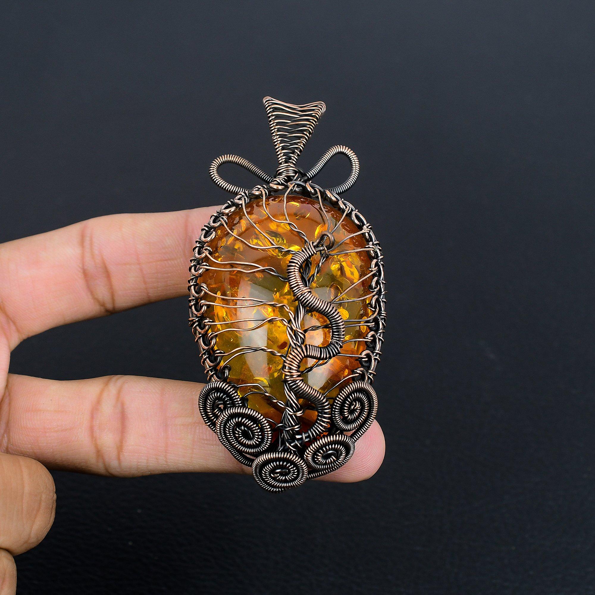 

Кулон из балтийского янтаря, ювелирное изделие из драгоценного камня, обернутое медной проволокой 999 пробы, кулон ручной работы ко Дню матери 2.25 Inches