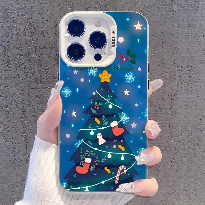 Christmas tree is suitable for Apple 16 mobile phone case iPhone13Pro laser 14max anti-drop 12 high-quality colored silver 15.