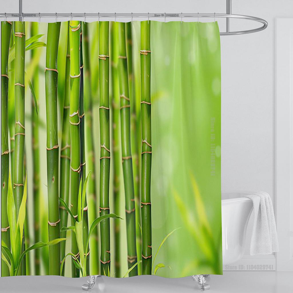 Modern 3D Printing Forest Refreshing Scenery Shower Curtain Waterproof Landscape Green Plant Mountain With Hooks Bathroom Decor