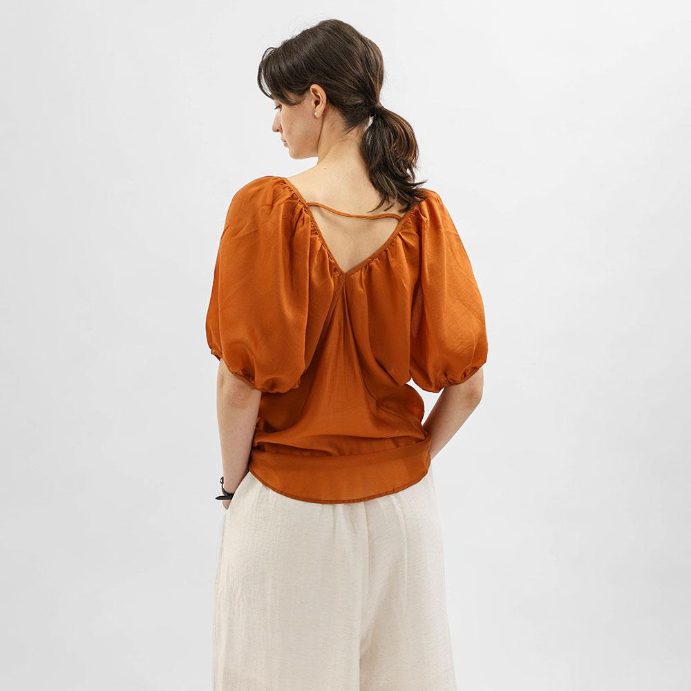 WEDNESDAY DELIGHT Wd_Drape Neck Puff Sleeve Blouse_2Color