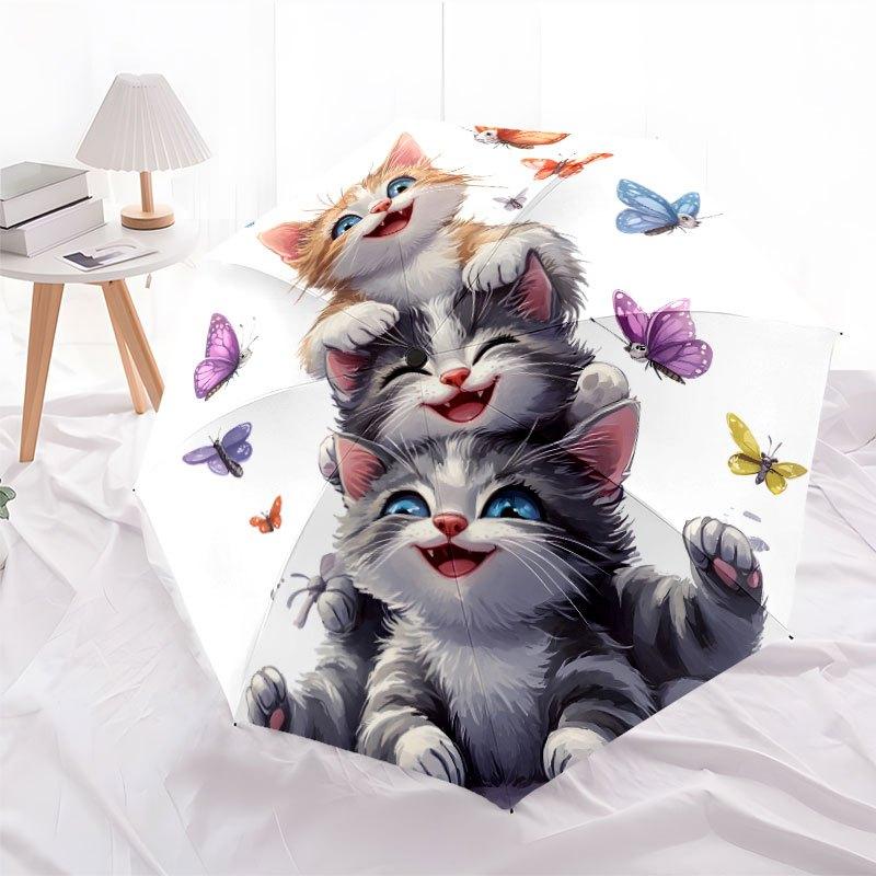 Two Kittens Hugging With A Heart Snowy Background Automatic Umbrella Retractable Design With 8 Rib Durability Lightweight All Season Women'S Umbrella