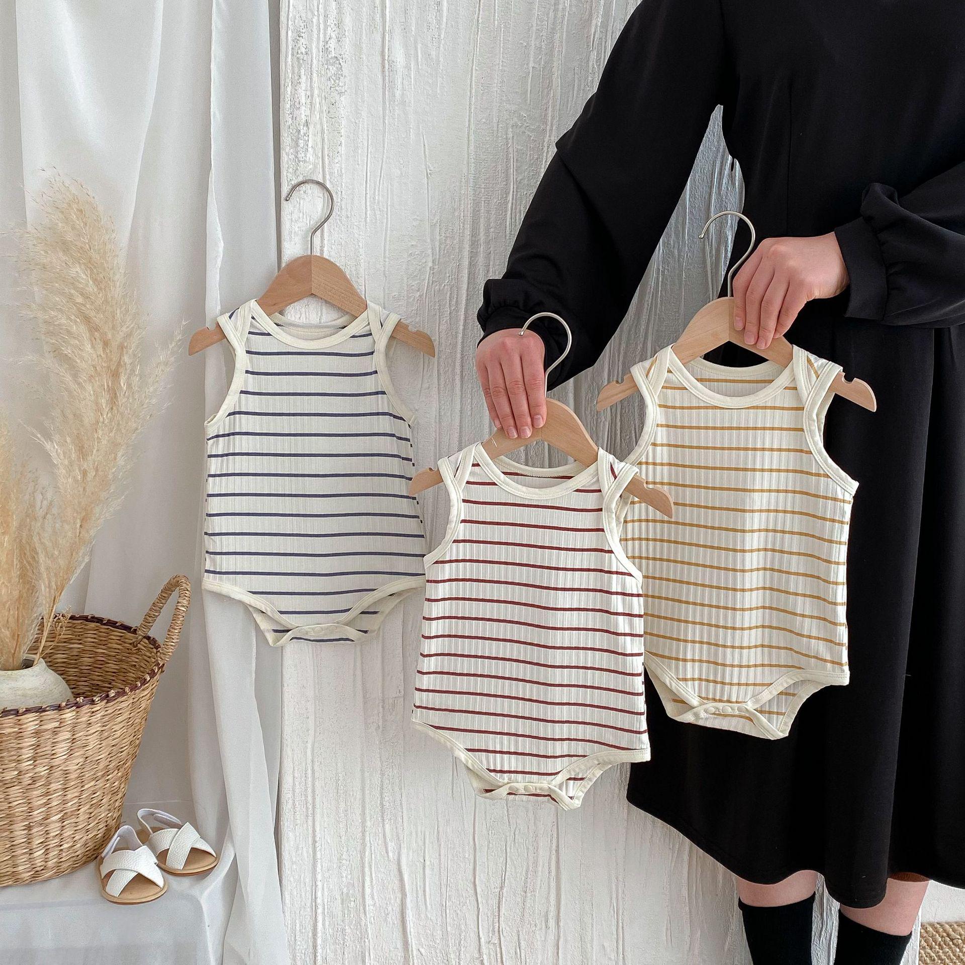 

Korean Style Striped Sleeveless Romper for Baby Boys & Girls – Summer 2025 80 cm синий