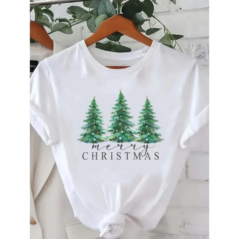 Trendy Tree Print, Stylish and Beautiful, 90s Style, New Year's Clothing, Women's Wear, Christmas Top, Holiday Graphic T-shirt
