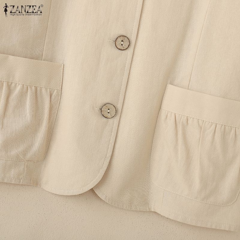 ZANZEA Women Casual Round Neck Solid Color 3/4 Sleeve Cotton Blouse