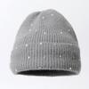 Solid Color Knitted Hat Big Head Versatile Warm Elastic Pullover Hat Bead Cold Hat