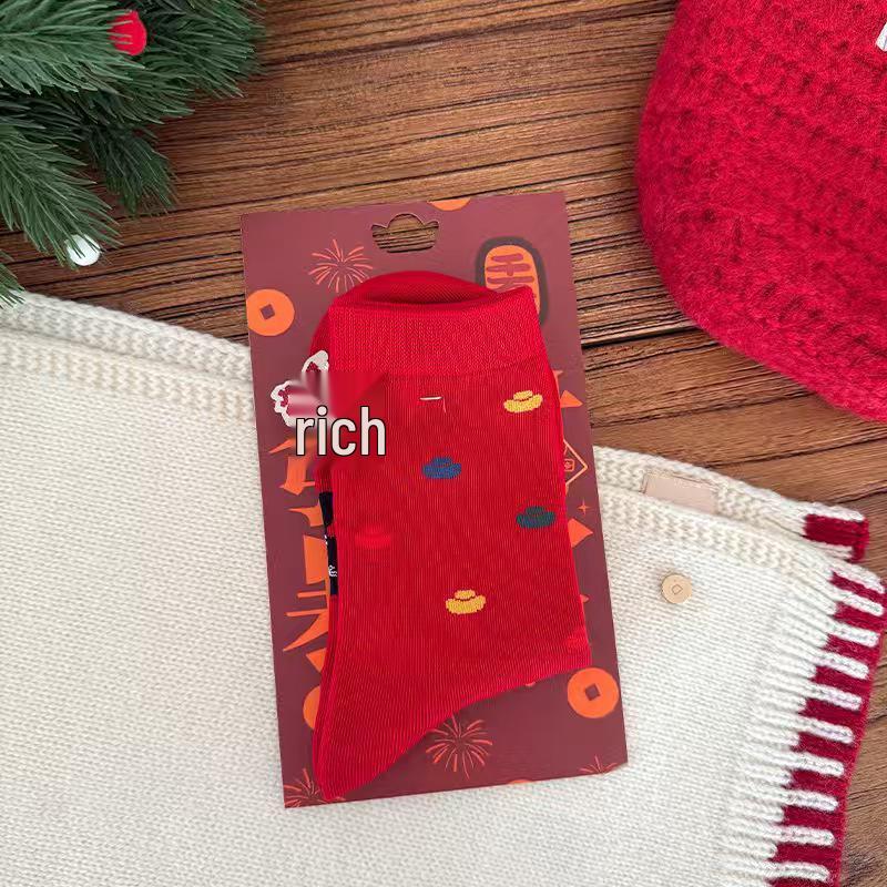 Women's Mid-Calf Cotton Socks - God of Wealth Design - Year of the Horse - Autumn/Winter - 2026 Christmas/New Year Edition