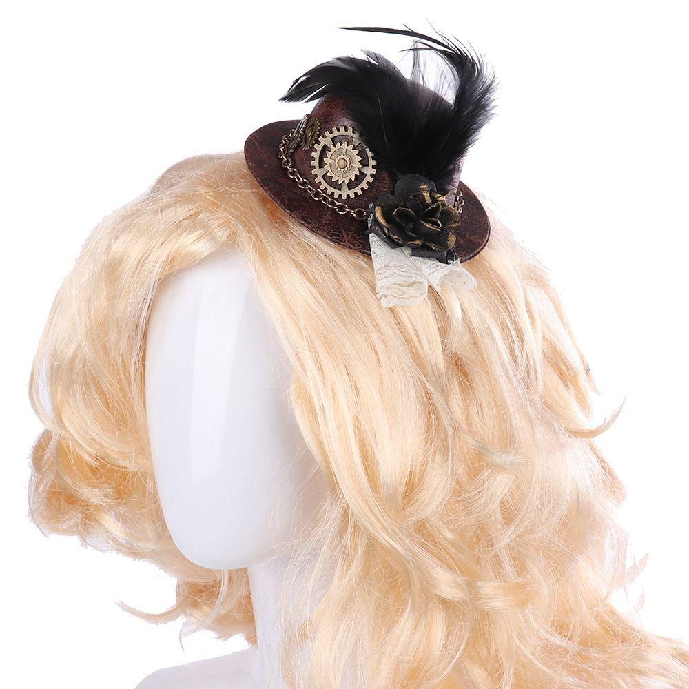 

Goth Mini Top Hat Steampunk Hair Clip Masquerade Cap Festival Decoration Headwear коричневий