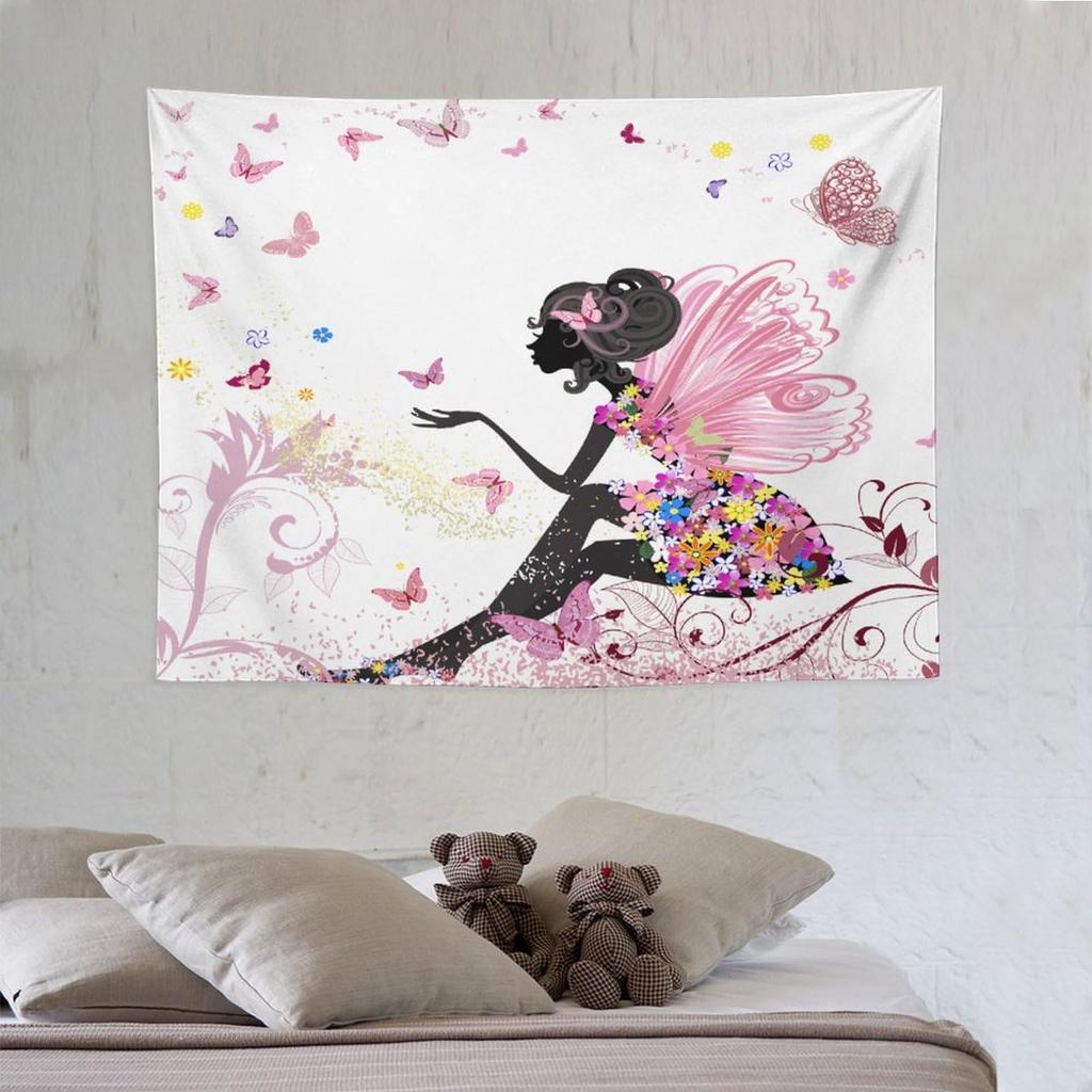 Traumschmetterling Wandteppich Lila Tuschemalerei Schmetterlinge Kinder Mädchen Wandteppiche Heimdekoration für Wohnzimmer Schlafzimmer