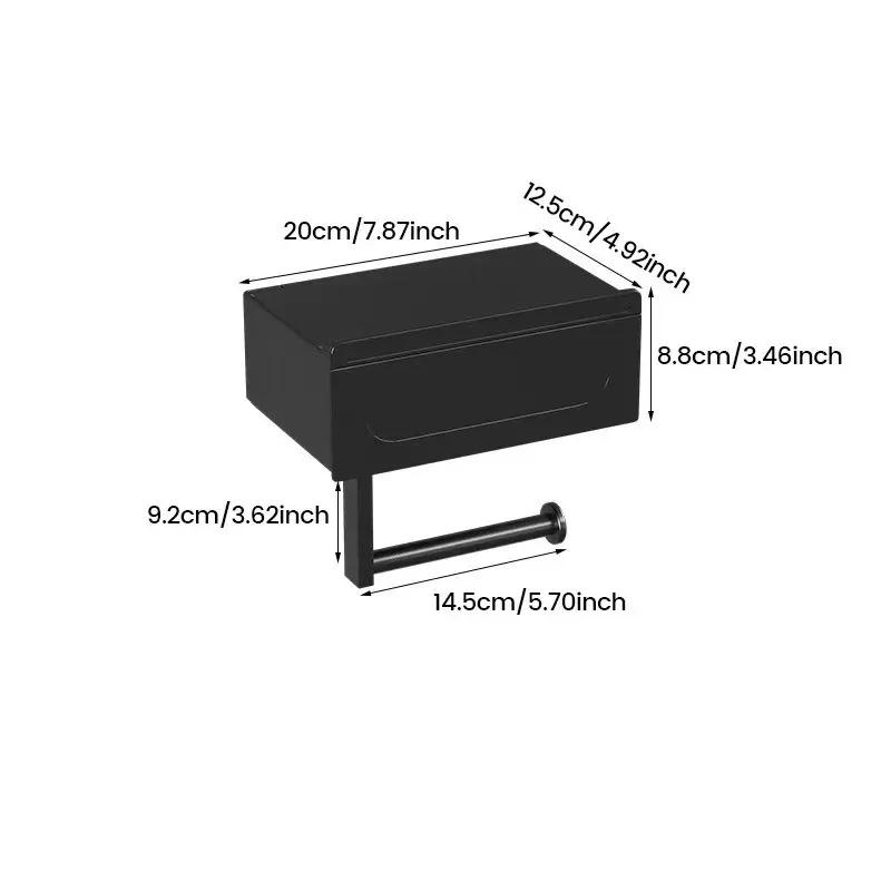 

1 шт. Настенный держатель для туалетной бумаги без сверления – Стильный черный с полкой, Прочный органайзер для ванной комнаты для предметов первой необходимости