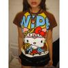 Y2K New Anime Fashion Short Tops Summer Cute Tees Cartoon Printed High Street Gothic Short Hottie T-shirts