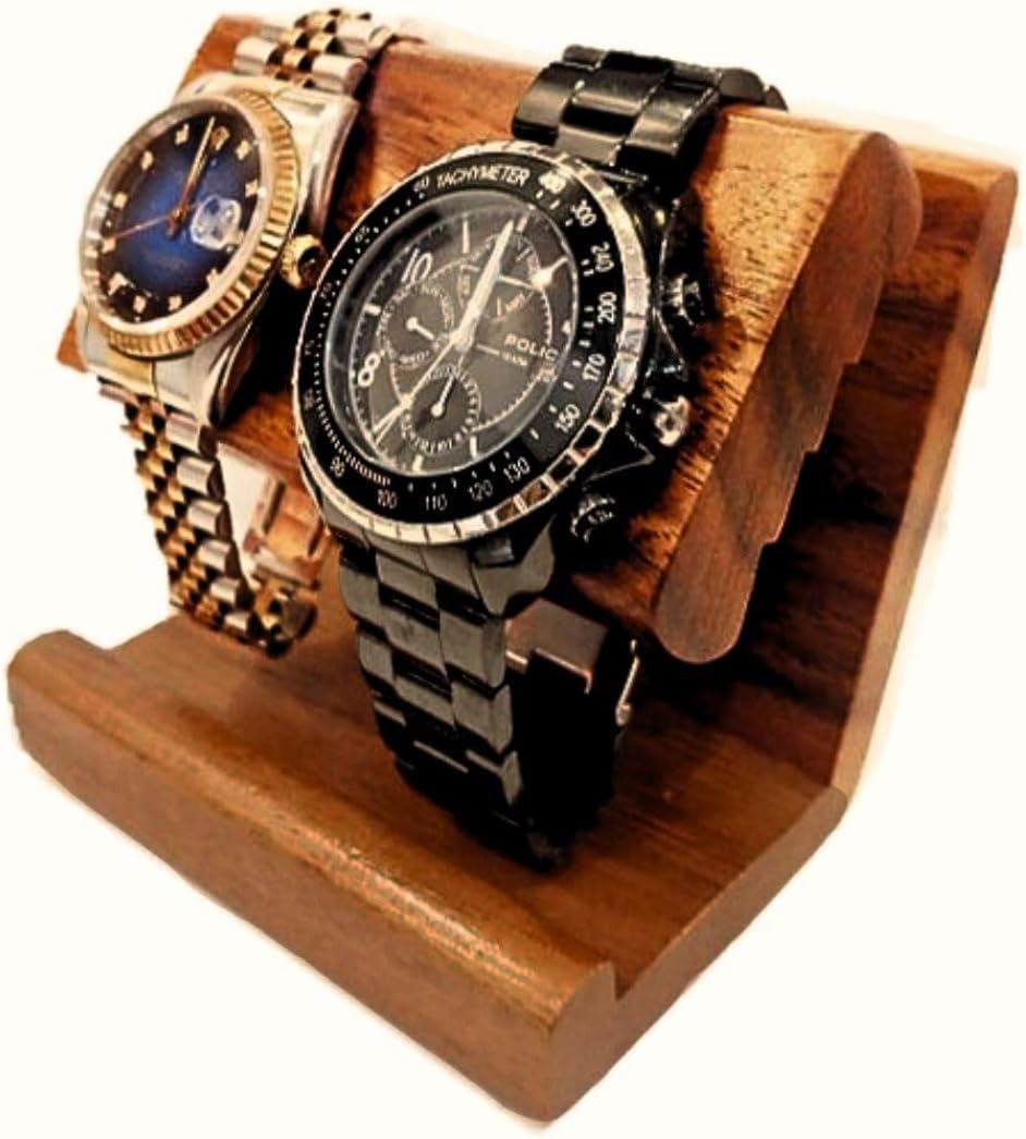 Nefelibata Wooden Watch Stand, Holds 2 Watches, Stylish Watch Case Display Stand, B-B Solid Wood, Gift Stand, Display Stand with Stopper (A-B Natural