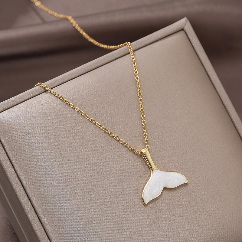 Minimalist Gold Drop Oil Mermaid Tail Pendant Titanium Steel Choker Necklace, Niche Versatile Thin Chain for Women