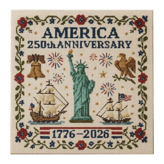 America Stitch Anniversary Cross US 250th Patriotic Cross Stitch Kit Beginner-Friendly Commemorative