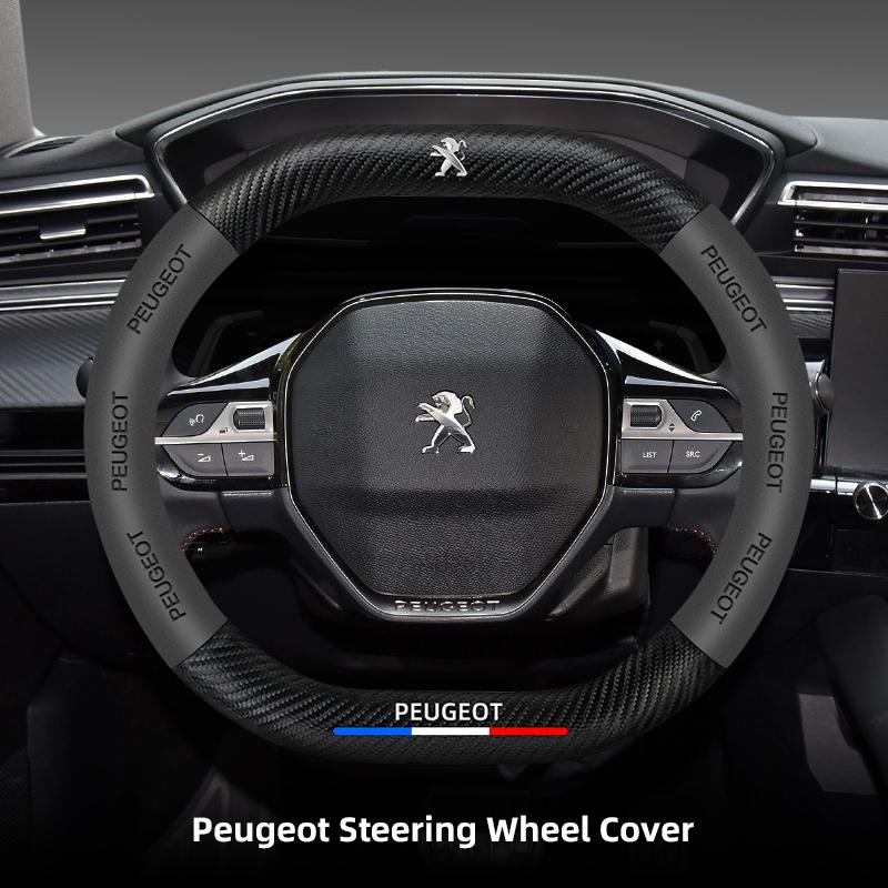 Car Interior Leather Carbon Fiber Steering Wheel Cover Non-slip For Peugeot 408 4008 308 3008 Rifter 5008 508 2008 208 301 RCZ