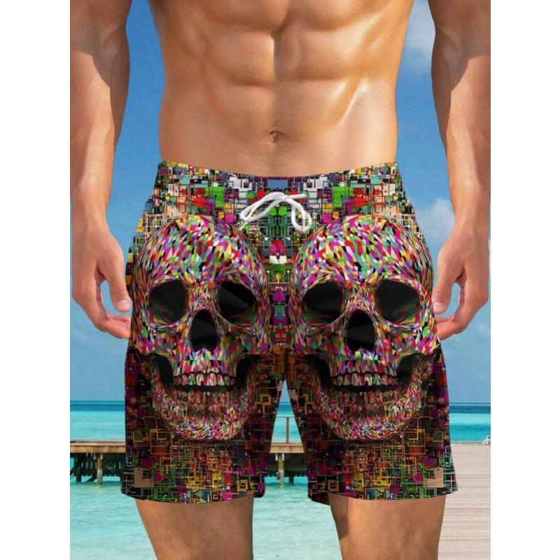 Summer 3D Skeleton Pattern Print Shorts Fashionable Casual Beach Men's Shorts