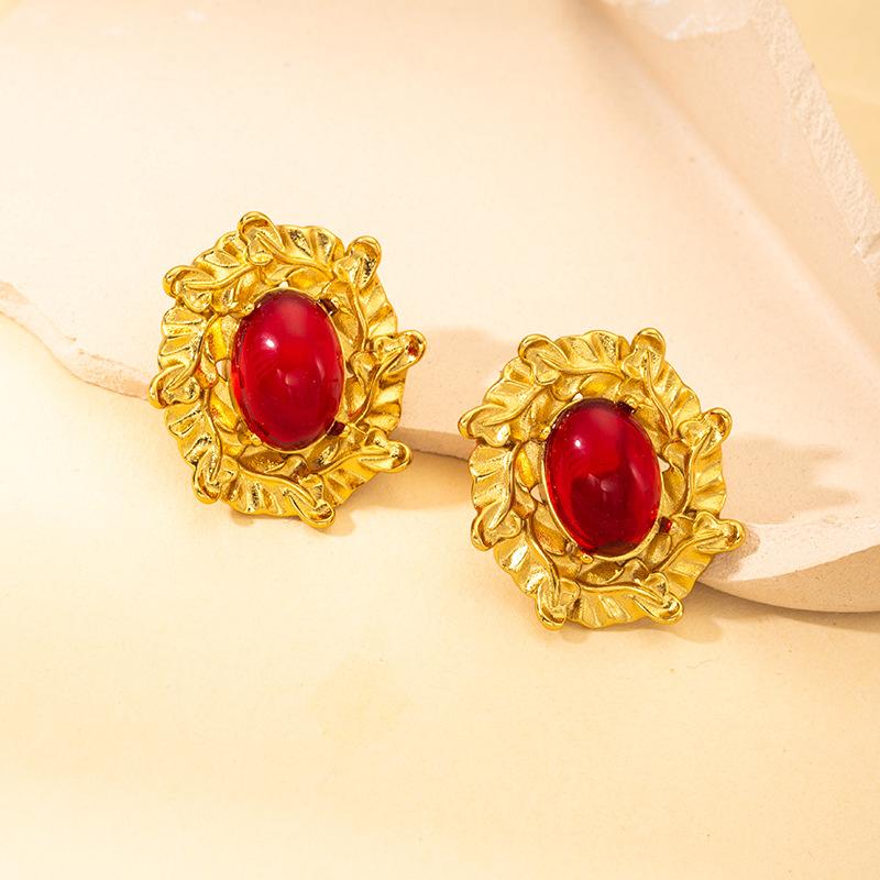 

Metal Stainless Steel Oval Rhinestone Geometric Stud Earrings Women s New Simple Elegant Design Zircon Wedding Accessories красный