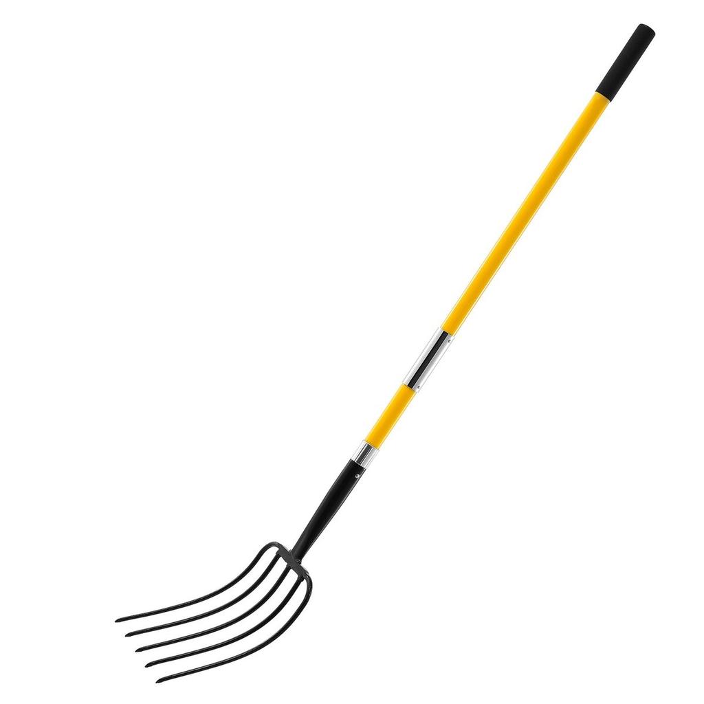 5 Tines Garden Fork Fiberglass Handle 57 in Spading Pitchfork Heavy Duty