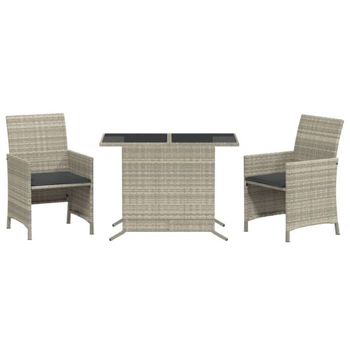 VidaXL Ensemble de Bistro avec Coussins 3 pcs, Chaises et Table de Patio, Meubles de Terrasse Arrière-cour Extérieur, Gris 365122