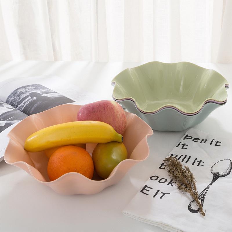 European-Style Large Ruffled Fruit and Vegetable Bowl - Plastic Candy Dish for Living Room, Melon Seeds, Snacks, Dried Fruits.