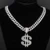 Men's Cuban Chain with Rhinestone Dollar Pendant - Trendy Punk Hip-Hop Necklace