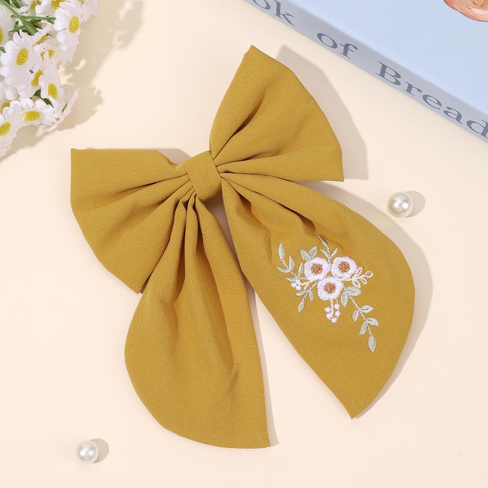 Flower Bow Hair Clips Sweet Pink Bee Floral Handmade Embroidery Bownot Barrette For Girls Children Daliy Heawear Accessories