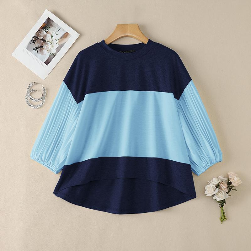ZANZEA Blusa Casual de Mujer con Cuello Redondo, Manga 3/4, Holgada, con Empalme