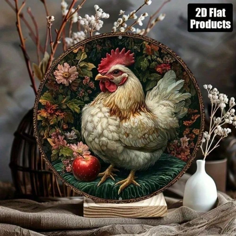 Vintage Rooster Metal Sign 8 Inch Round Retro Decor For Kitchen Bar Cafe Wall Art
