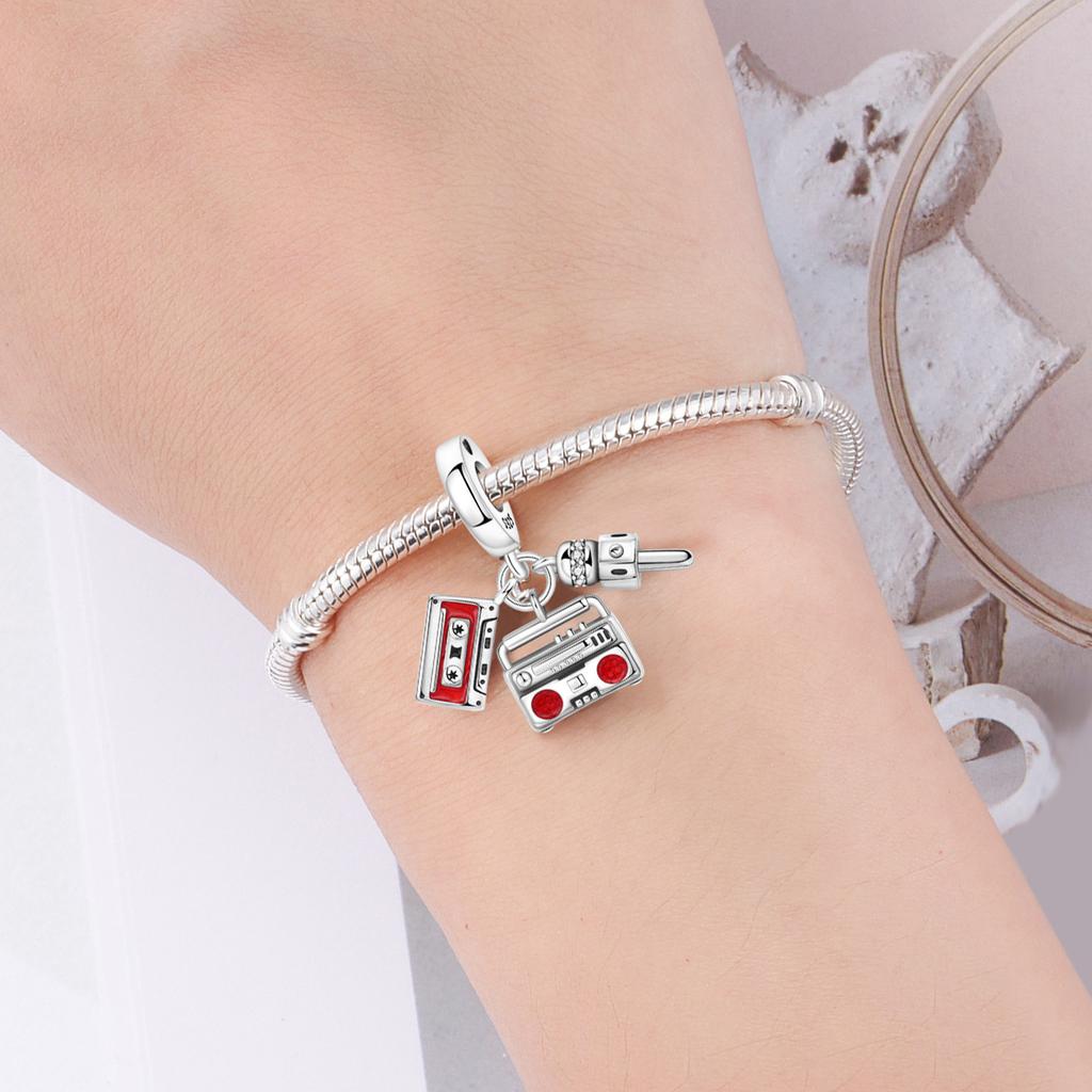 PANPOKI Copper Metal Retro Red Audio Music Hobbies Authentic Original Pendant Bead Components Bracelet High Quality Fine Jewelry Charm Bead