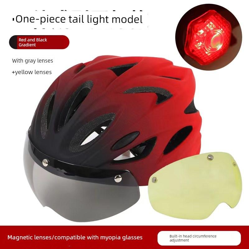 High-Quality Matte Cycling Helmet with Night Warning Tail Light, Suitable for Delivery Riders, Detachable Visor, Unisex