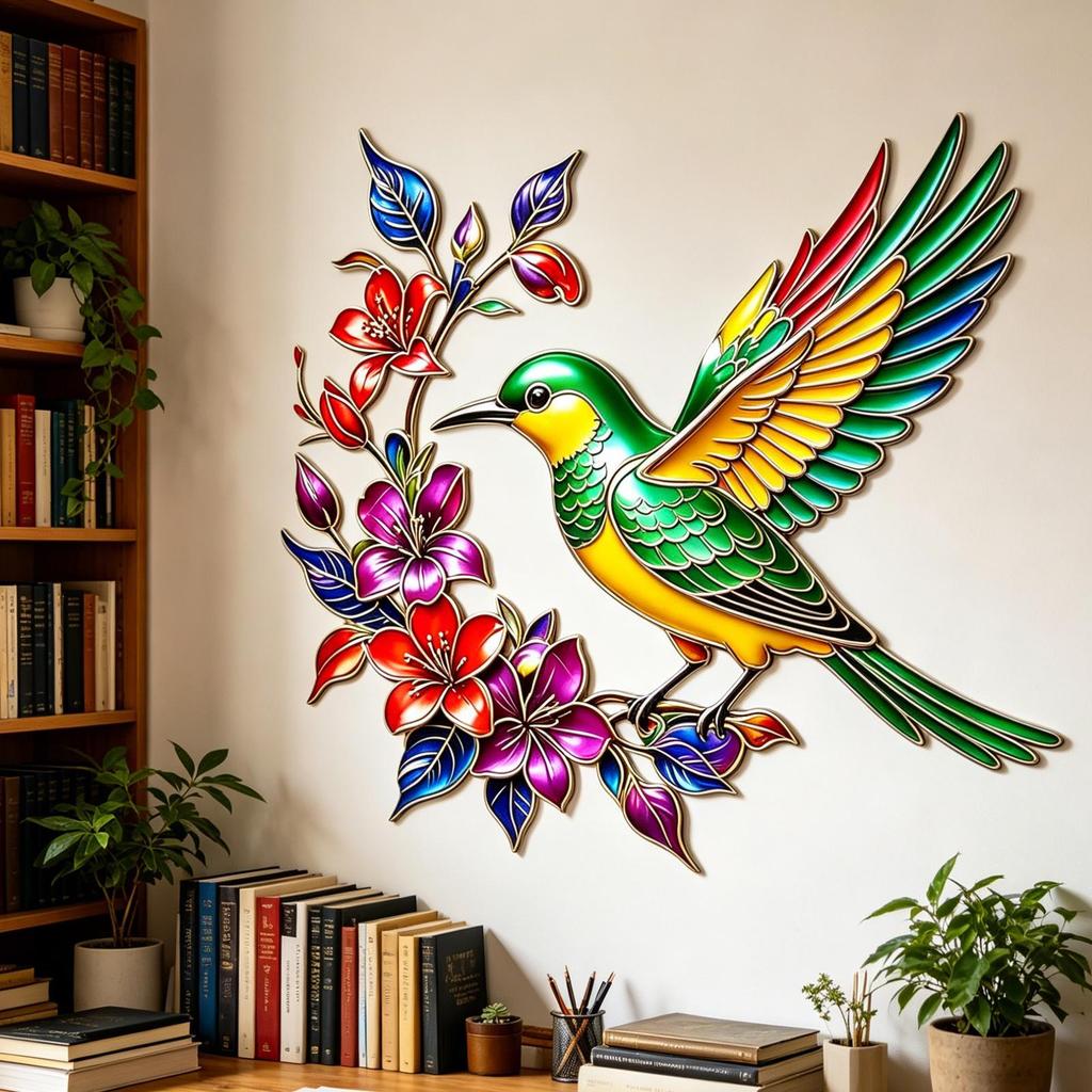 Bloom Hummingbird Metal Wall Art with Flower Garden Sign,Iron Sculpture Indoor Outdoor Wall Decor, for Patio,Garden and Fence Art Decor