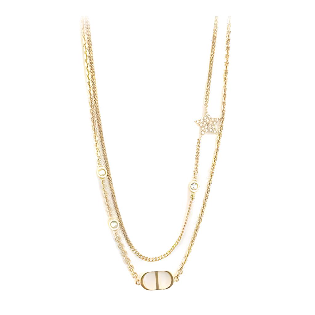 Dior Solid Design Metal White Crystal Necklace Women Necklace Gold 106964268