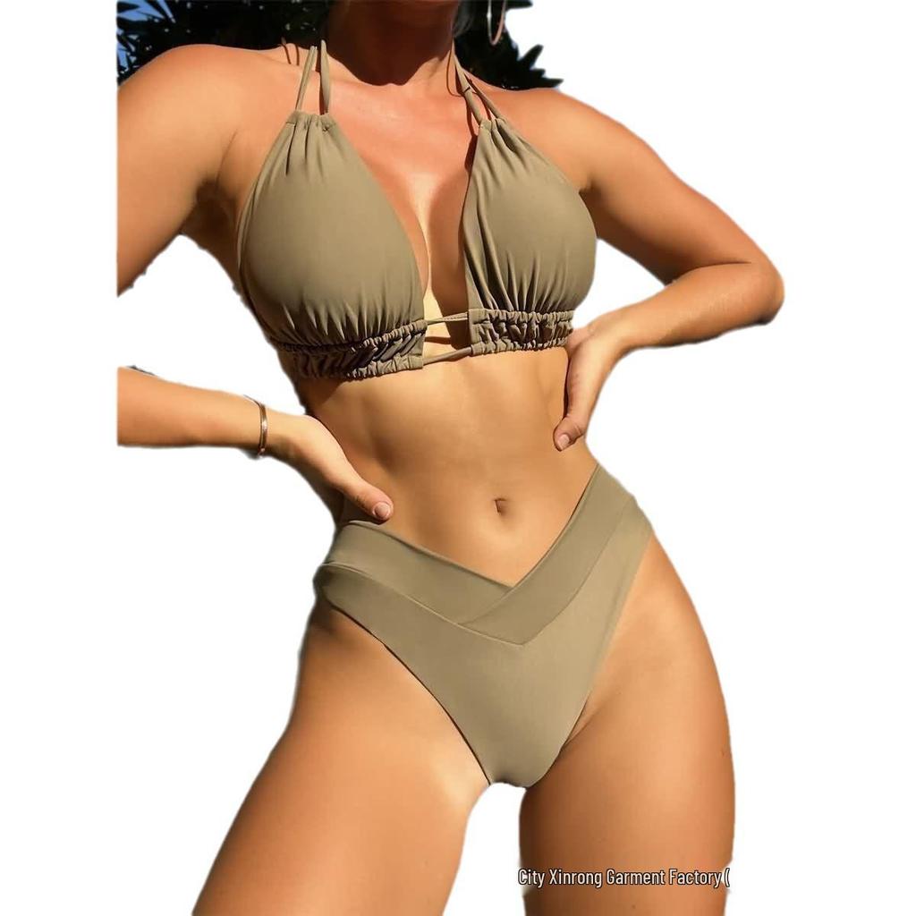 2025 Stylish Chain-Detail Split Bikini Swimsuit - European/American Women's Swimwear