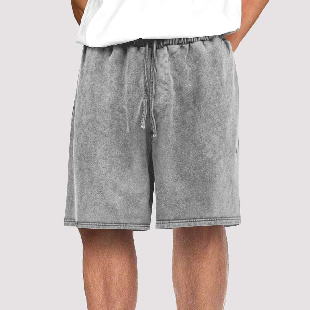 Men Drawstring Casual Shorts Vintage Washed Relaxed Fit Elastic Waistband Summer Lightweight Shorts for Daily Wear