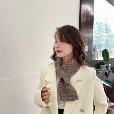 New Style Lazy Small Scarf Cross Scarf for Women Knitted Korean Version Versatile Warm Solid Color Autumn and Winter Small Scarf