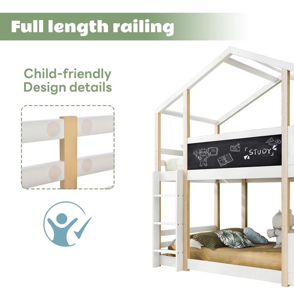 (=517234AAW) Children's Bed Treehouse with Slide & Ladder 90 X 200 Cm, Loft Bed for Children – 2x Slatted Frame - Natural & White