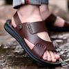 Men Brown Flats Slippers Summer Outdoor Wide Head Hiking Sandals Retro Black Leather Open Toe Beach Shoes Plus Size
