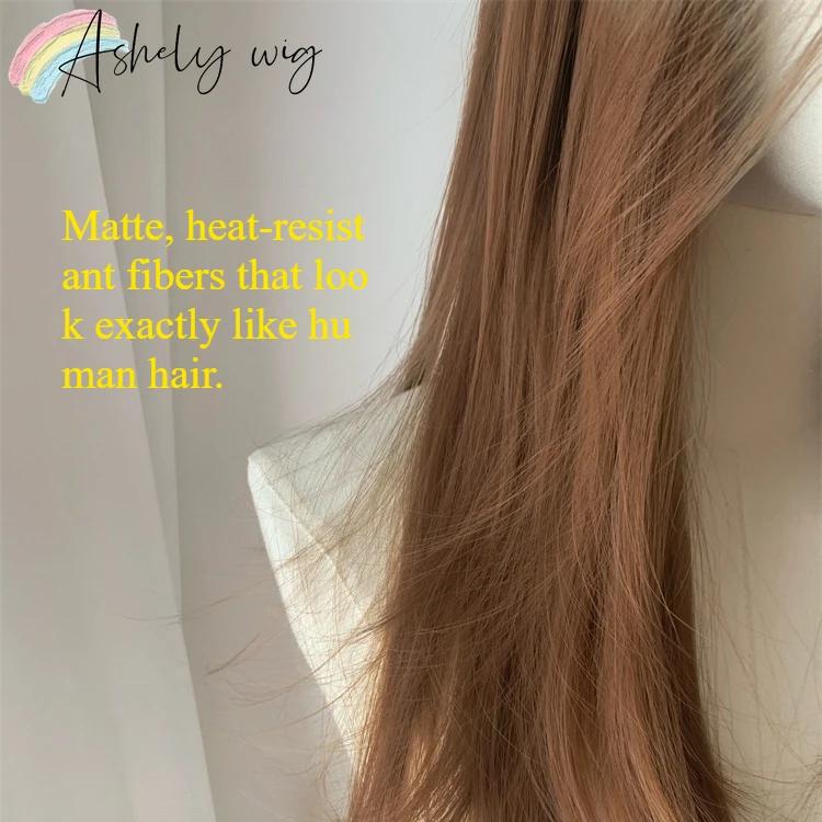 Ashely Long Straight Wig for Women Honey Brown Lace Front Wig 24inch Lace Frontal Synthetic Wigs for Daily Use Party Sissy