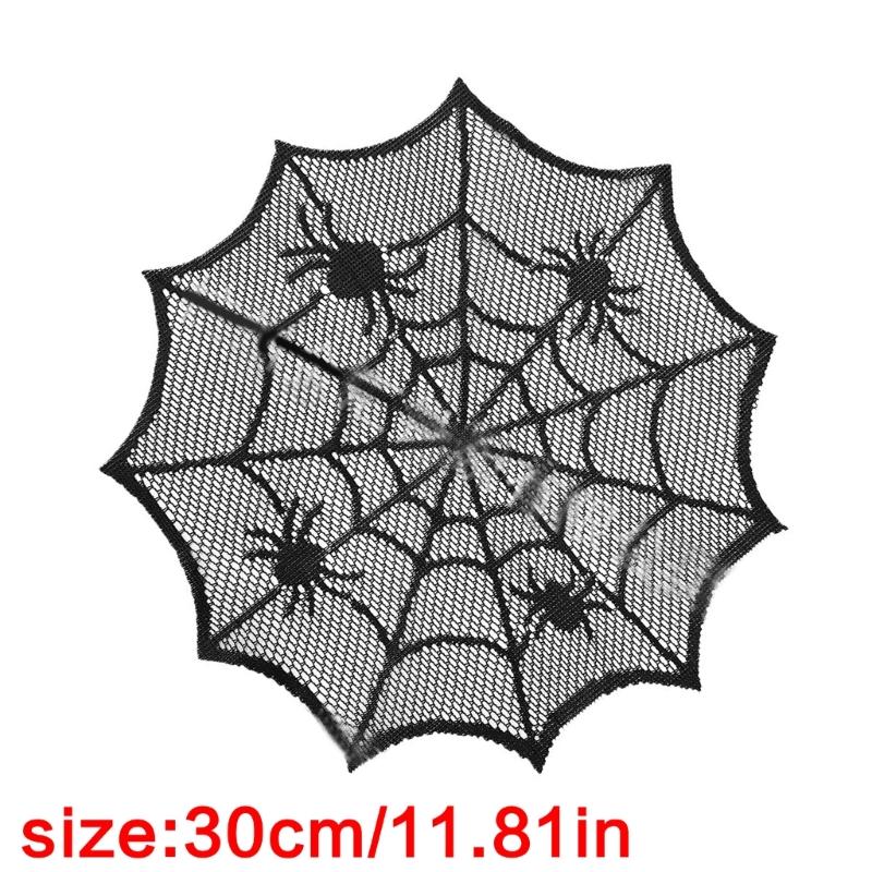 Round Spiders Webs Laces Placemat Soft Polyester Cobwebs Table Mats for Dining Ambiances