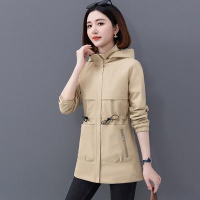 Women's Outdoor Windproof Jacket Spring and Autumn 2 Sides Wear Hooded Jacket Mid-Length Long Sleeve Jacket