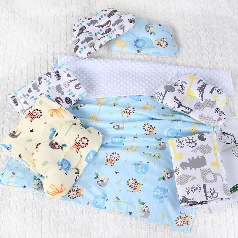 Soft Plush Double-Layer Baby Swaddle Blanket With Cartoon Animal Print Matching Pillow Set Newborns