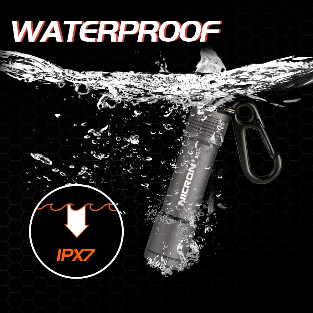 Nicron Mini Flashlight with IPX7 100 Handheld Carabiner, Waterproof, N1, Lumens, Light/Torch