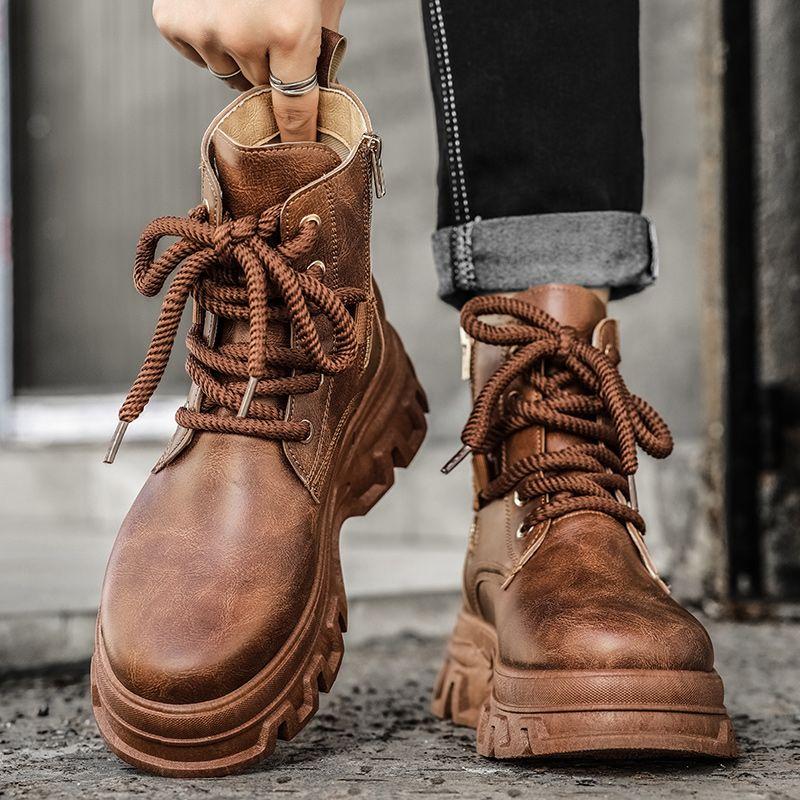 

Платформенные кожаные туфли для мужчин с круглым носком, коричневые, на толстой подошве, мужские повседневные ботинки, дизайнерские, элегантные, классические, оригинальные, в продаже, легитимные 44