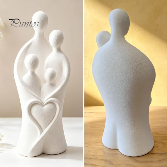 Anniversary Keepsake Present 3D Printed Family of Four Statue, Abstract Minimalist Sculpture with Heart Creative Housewarming Gifts Design,
