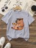 Capybara Funny Cartoon Juice-Drinking Sunglasses-Printed Short-Sleeved T-Shirt Boys And Girls, Casual Fashionable Children's Top