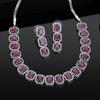 Estele Octagonal Necklace Set with Rhodium Plated CZ Ossum and Ruby Stones for Women